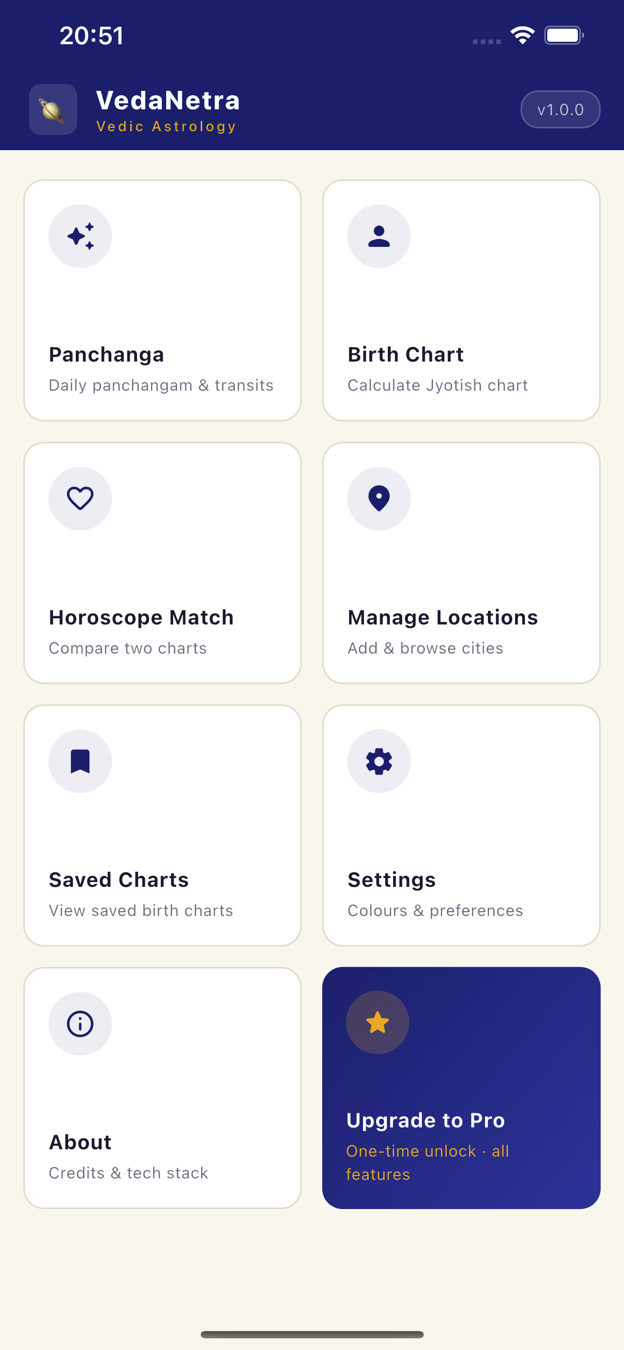 VedaNetra Home Screen